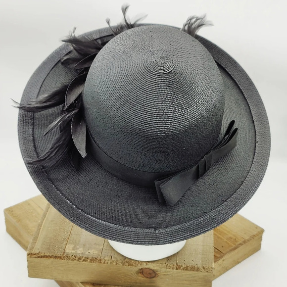 Vintage Belinni Originals Straw Bowler Villager Hat in Black - Picture 5 of 7